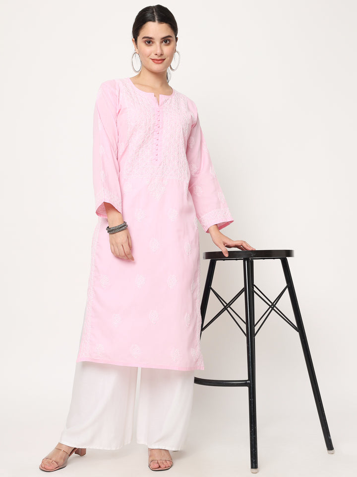 Hand Embroidered Chikankari Cotton Straight Kurta- PC3579