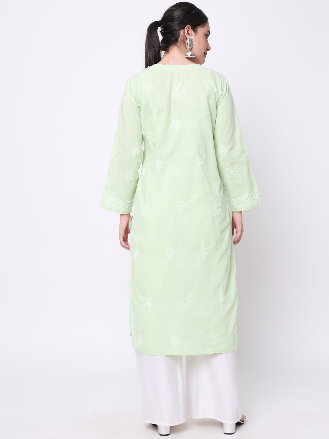 Hand Embroidered Chikankari Cotton Straight Kurta- PC3579