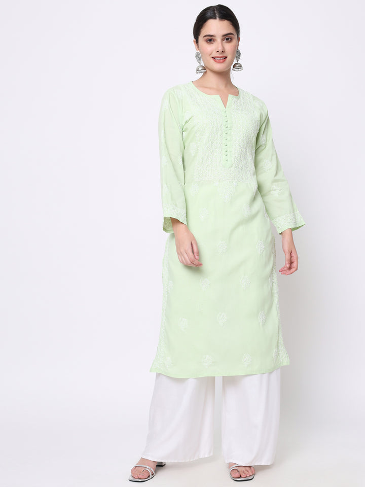 Hand Embroidered Chikankari Cotton Straight Kurta- PC3579