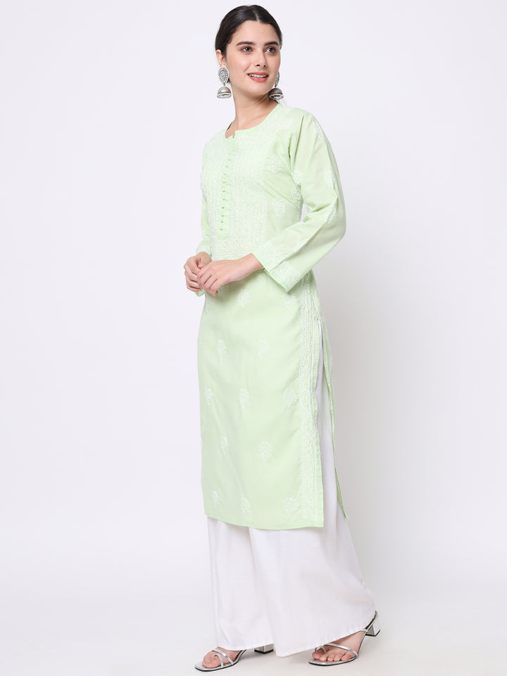 Hand Embroidered Chikankari Cotton Straight Kurta- PC3579