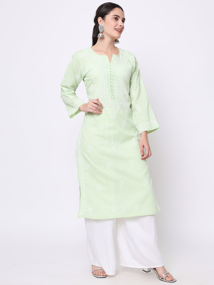 Hand Embroidered Chikankari Cotton Straight Kurta- PC3579