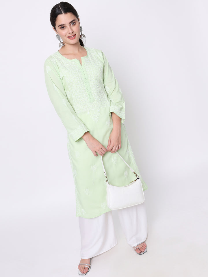 Hand Embroidered Chikankari Cotton Straight Kurta- PC3579