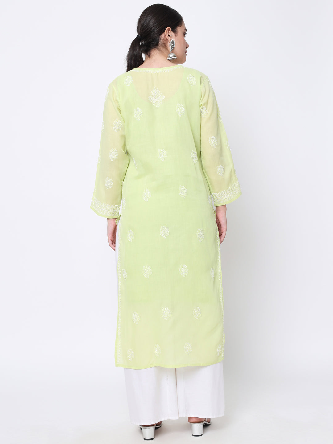 Hand Embroidered Chikankari Cotton Straight Kurta- PC3579