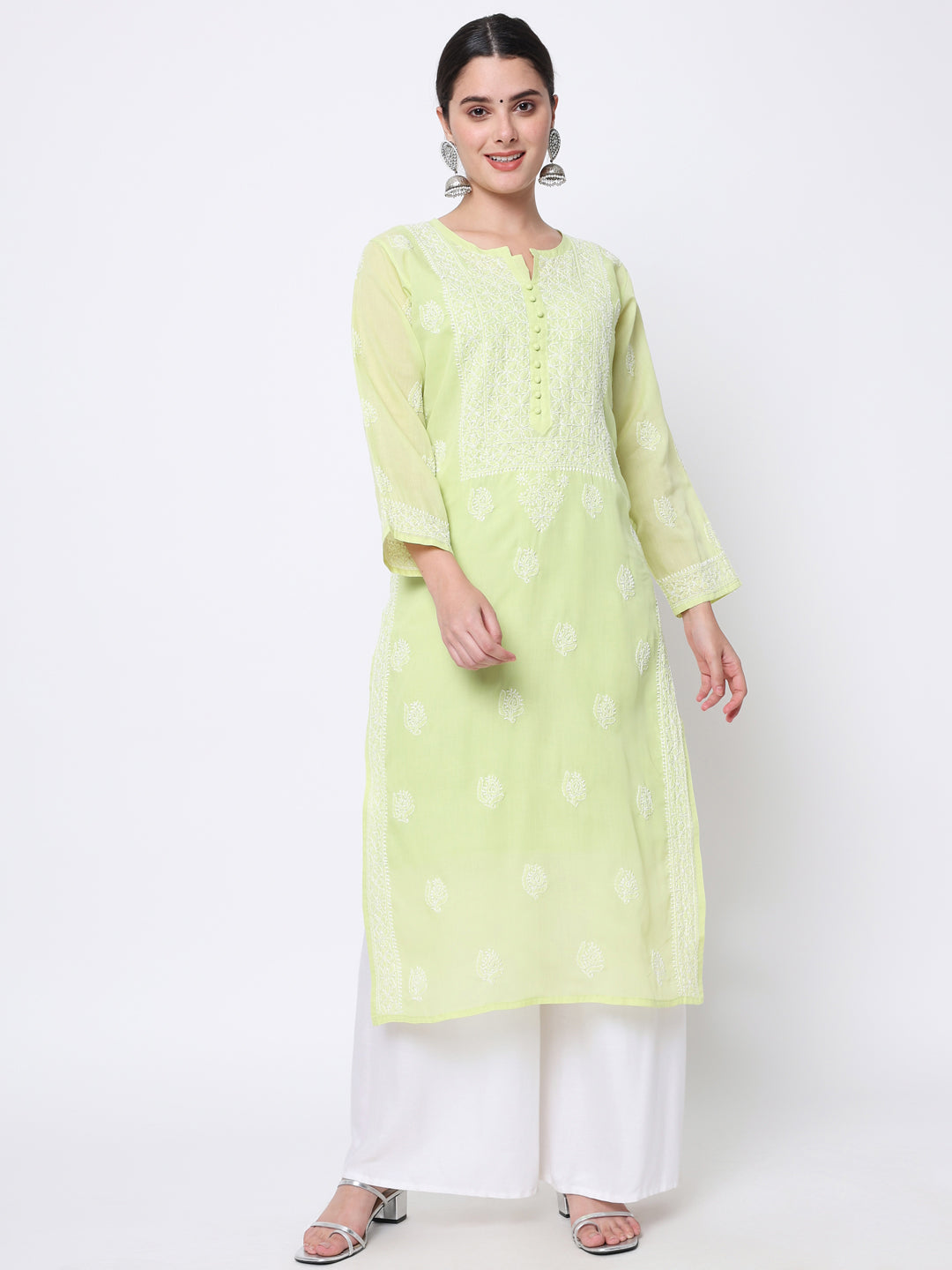 Hand Embroidered Chikankari Cotton Straight Kurta- PC3579