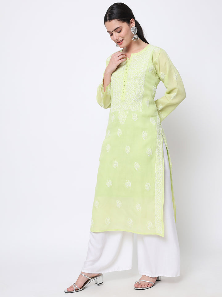 Hand Embroidered Chikankari Cotton Straight Kurta- PC3579