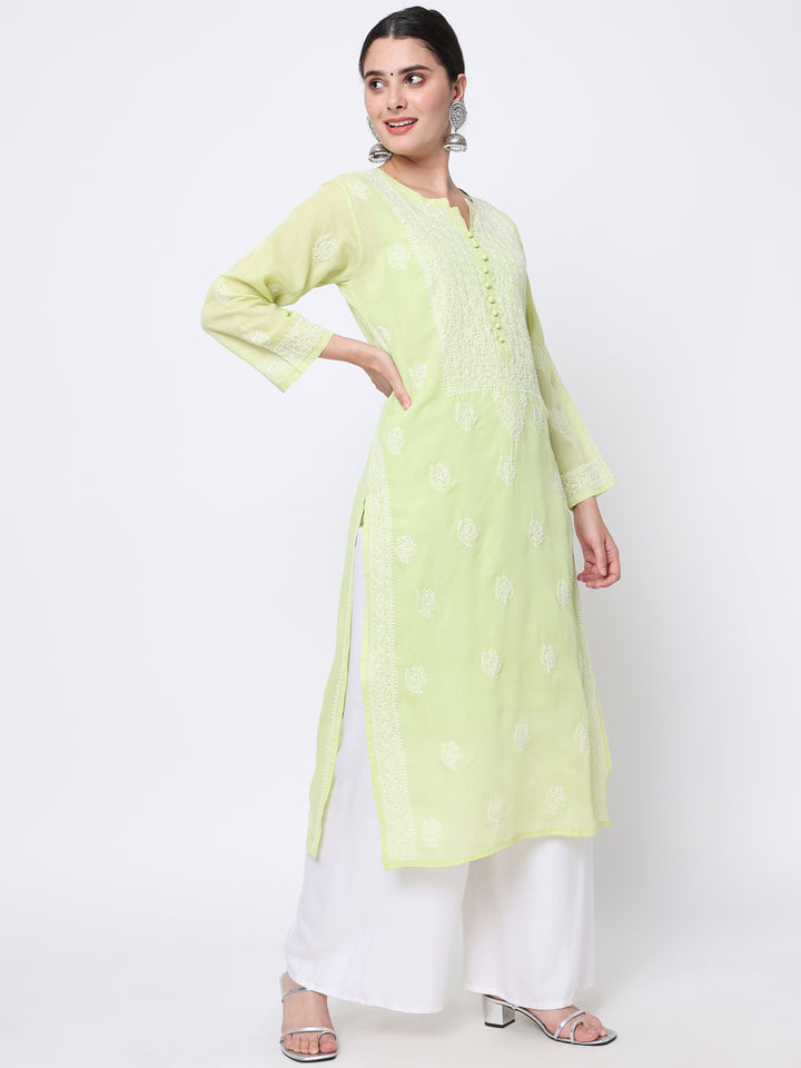 Hand Embroidered Chikankari Cotton Straight Kurta- PC3579