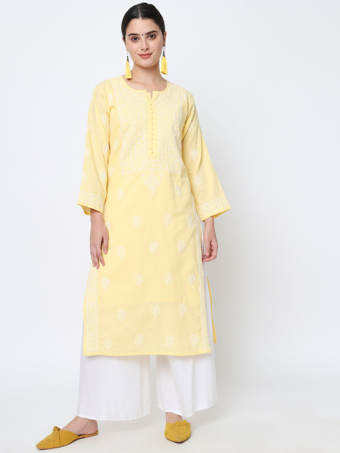 Hand Embroidered Chikankari Cotton Straight Kurta- PC3579