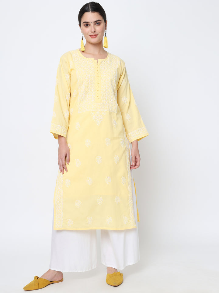 Hand Embroidered Chikankari Cotton Straight Kurta- PC3579