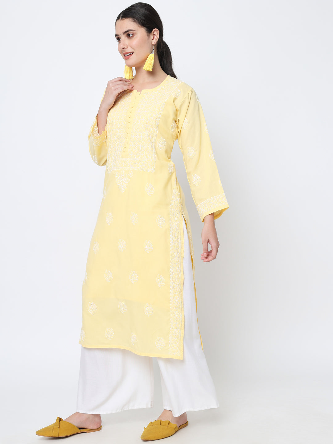 Hand Embroidered Chikankari Cotton Straight Kurta- PC3579