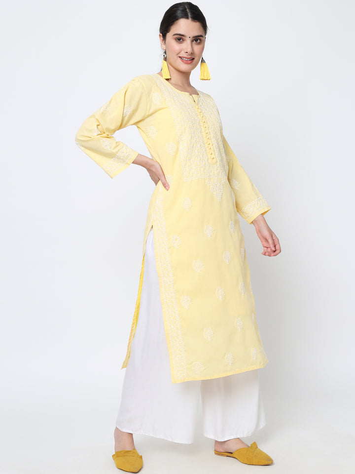 Hand Embroidered Chikankari Cotton Straight Kurta- PC3579