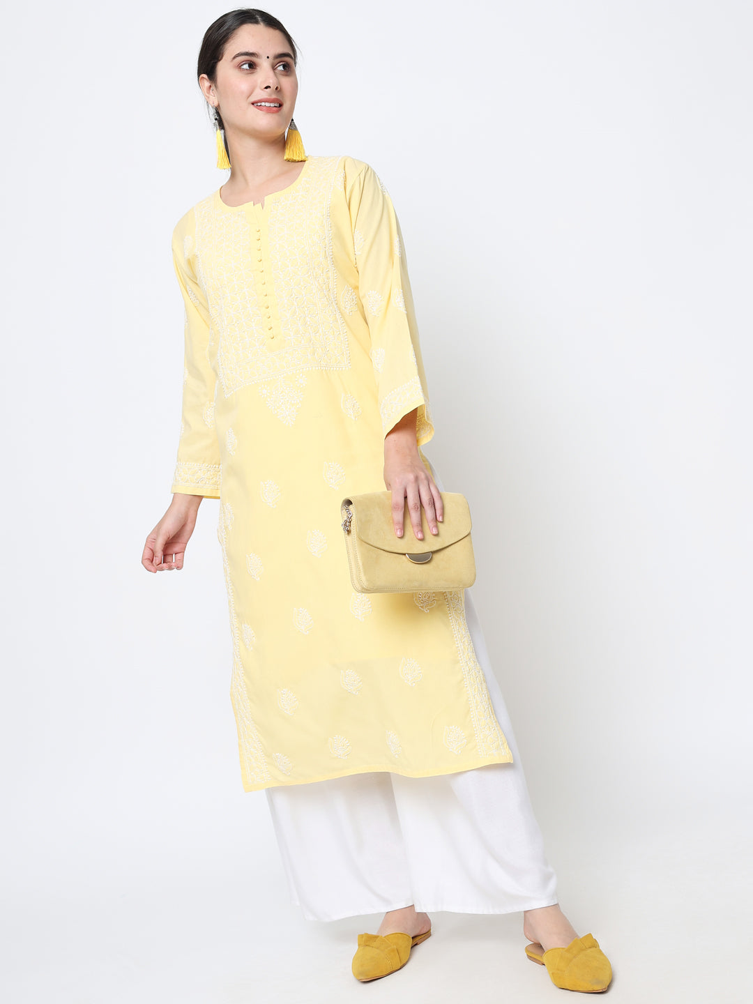 Hand Embroidered Chikankari Cotton Straight Kurta- PC3579