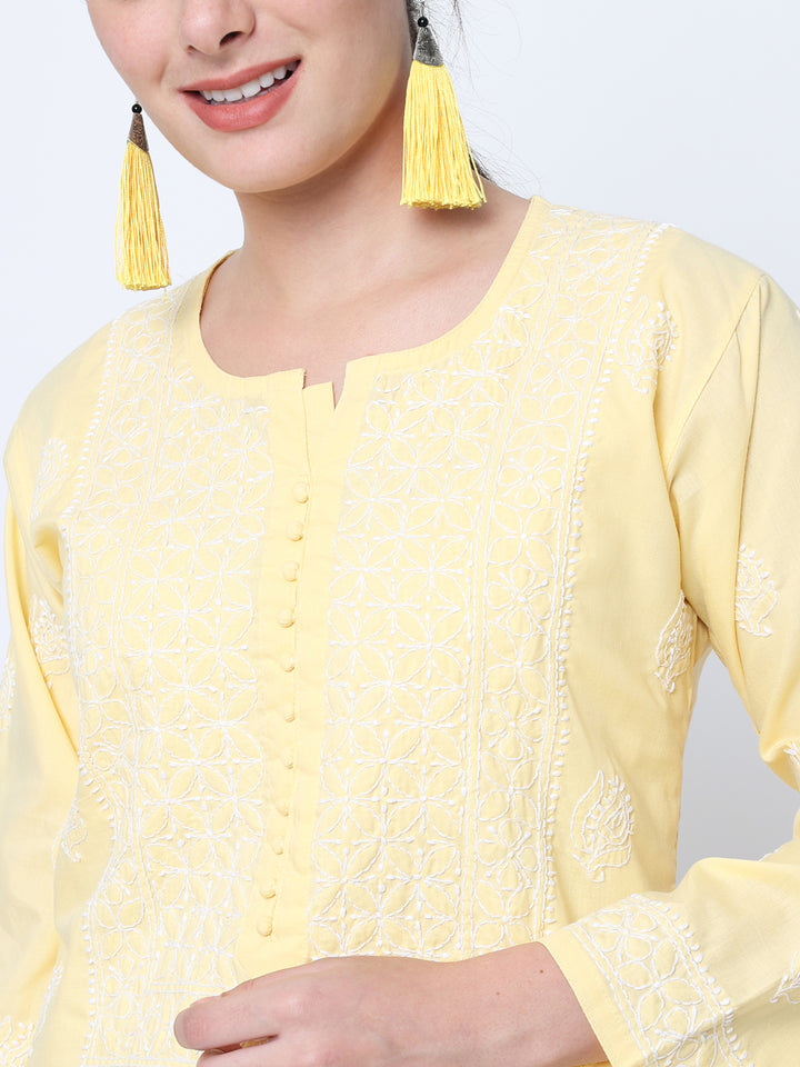 Hand Embroidered Chikankari Cotton Straight Kurta- PC3579