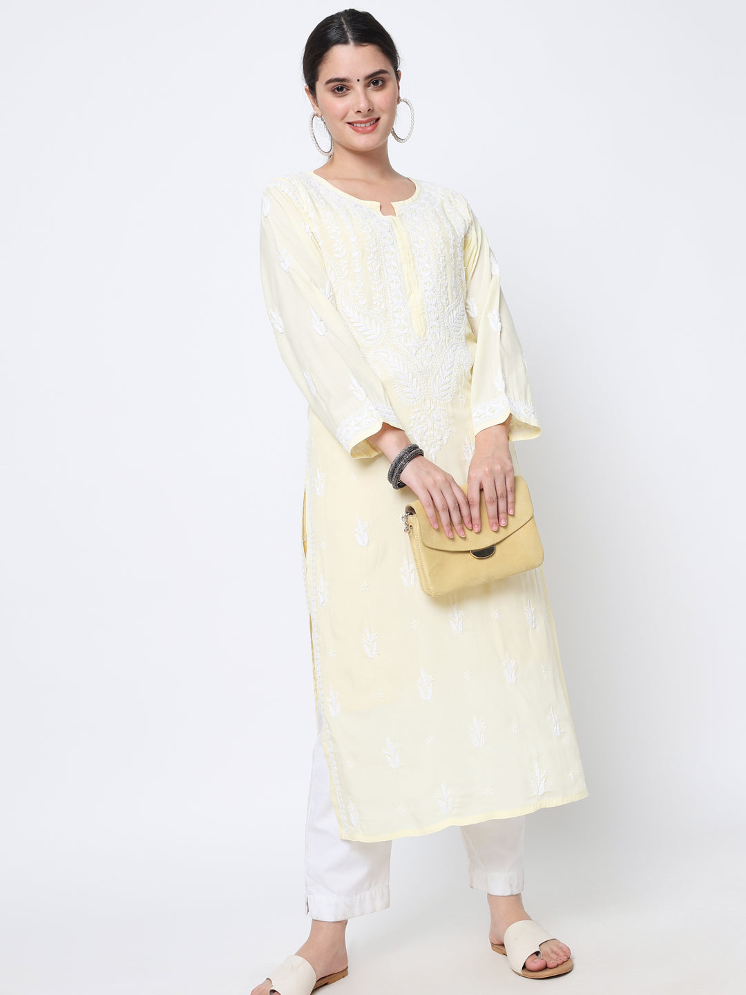 Hand Embroidered Chikankari Modal Straight Kurta- PC3584