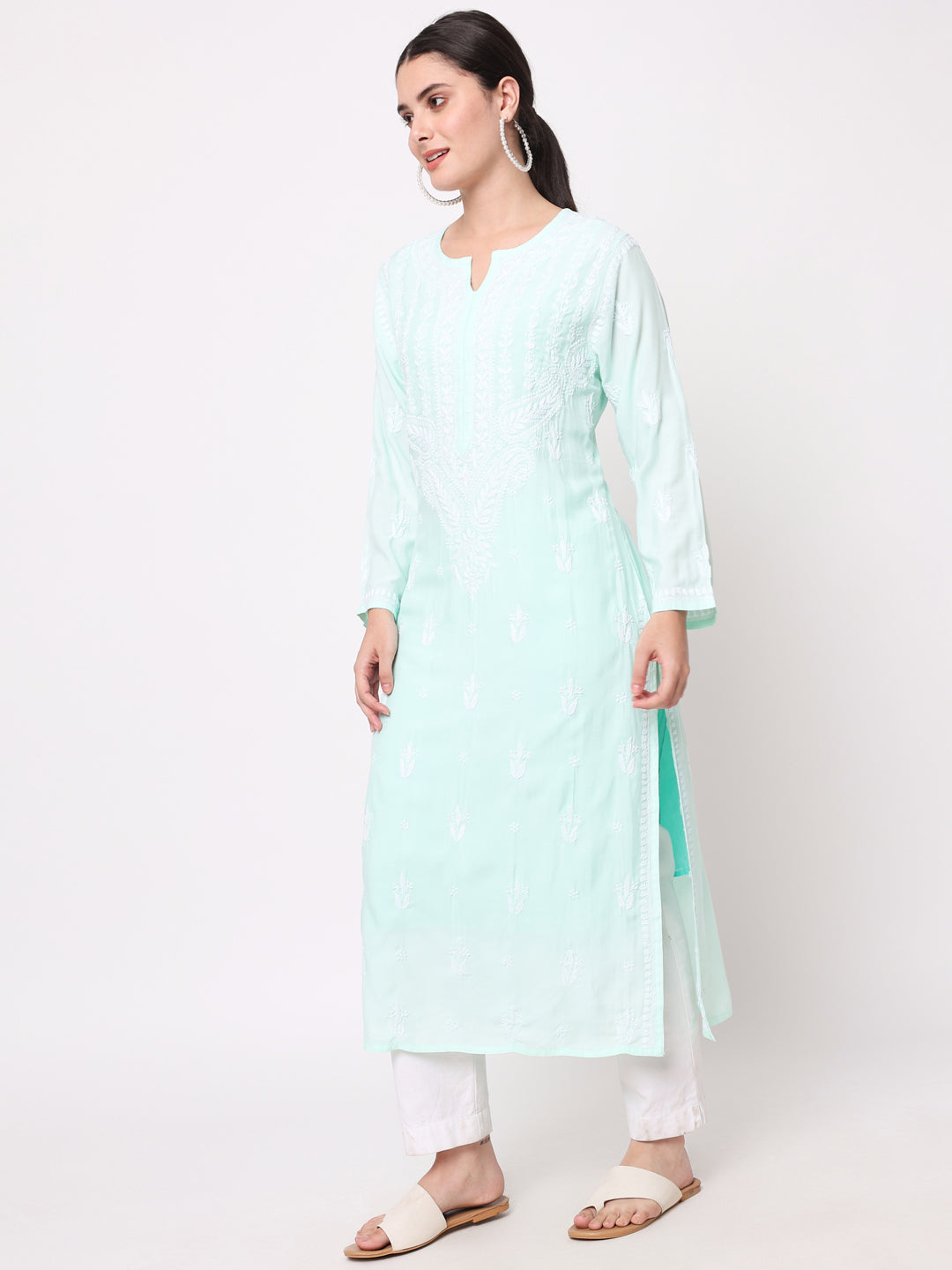 Hand Embroidered Chikankari Modal Straight Kurta- PC3584