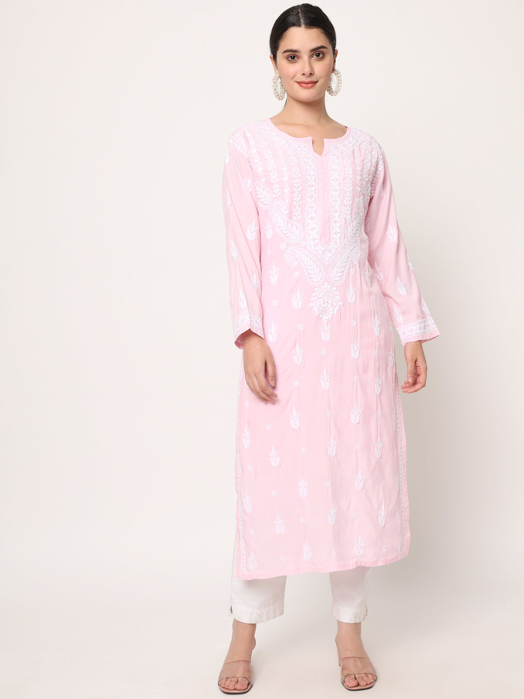 Hand Embroidered Chikankari Modal Straight Kurta- PC3584