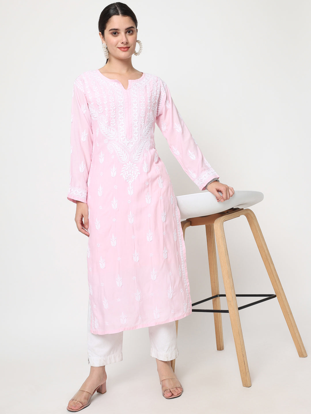 Hand Embroidered Chikankari Modal Straight Kurta- PC3584