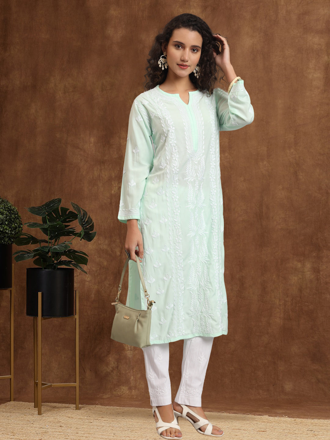 Hand Embroidered Chikankari Modal Straight Kurta- PC4052