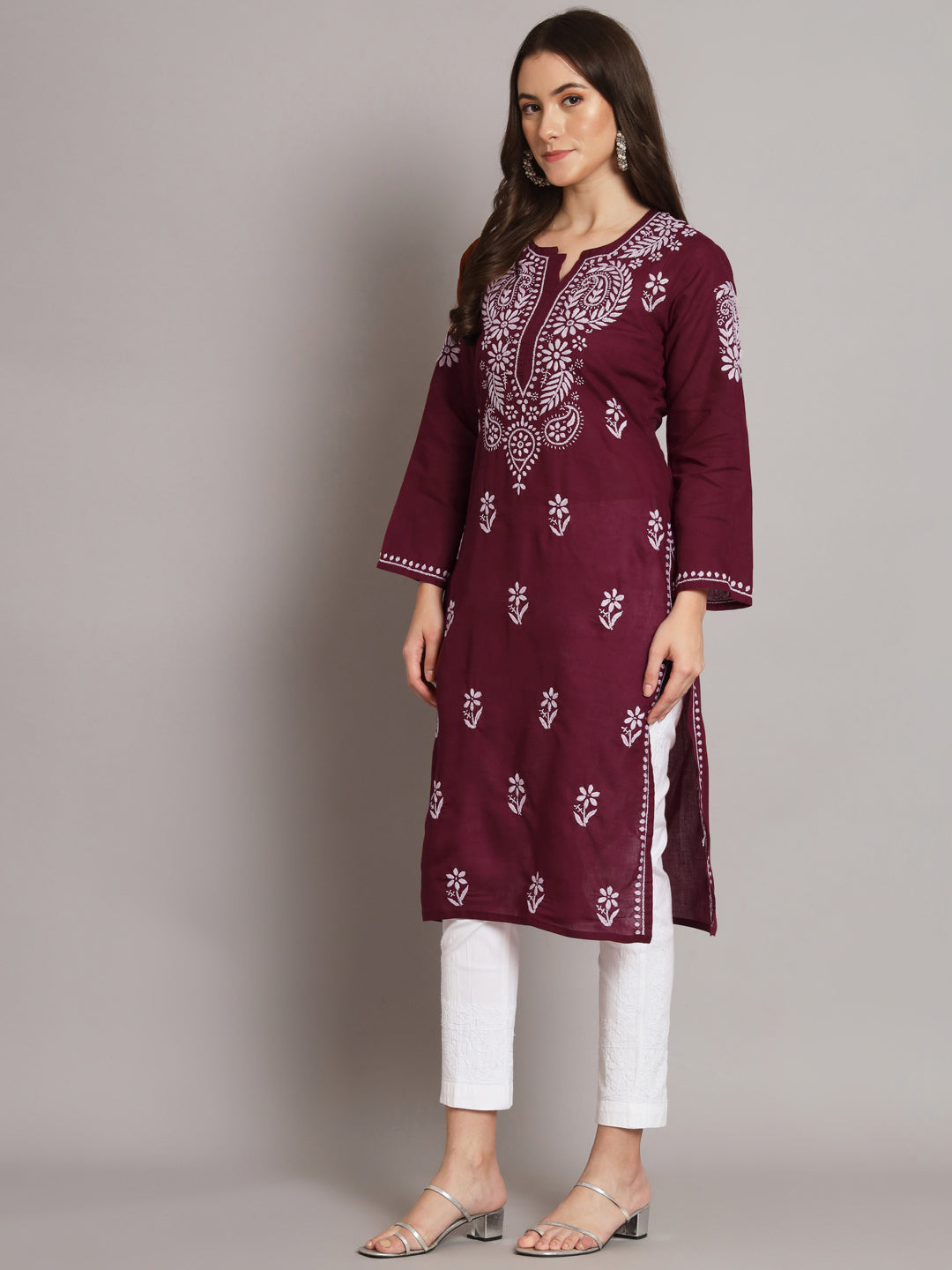 Hand Embroidered Chikankari Cotton Straight Kurta-PC3561