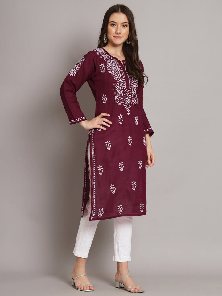 Hand Embroidered Chikankari Cotton Straight Kurta-PC3561