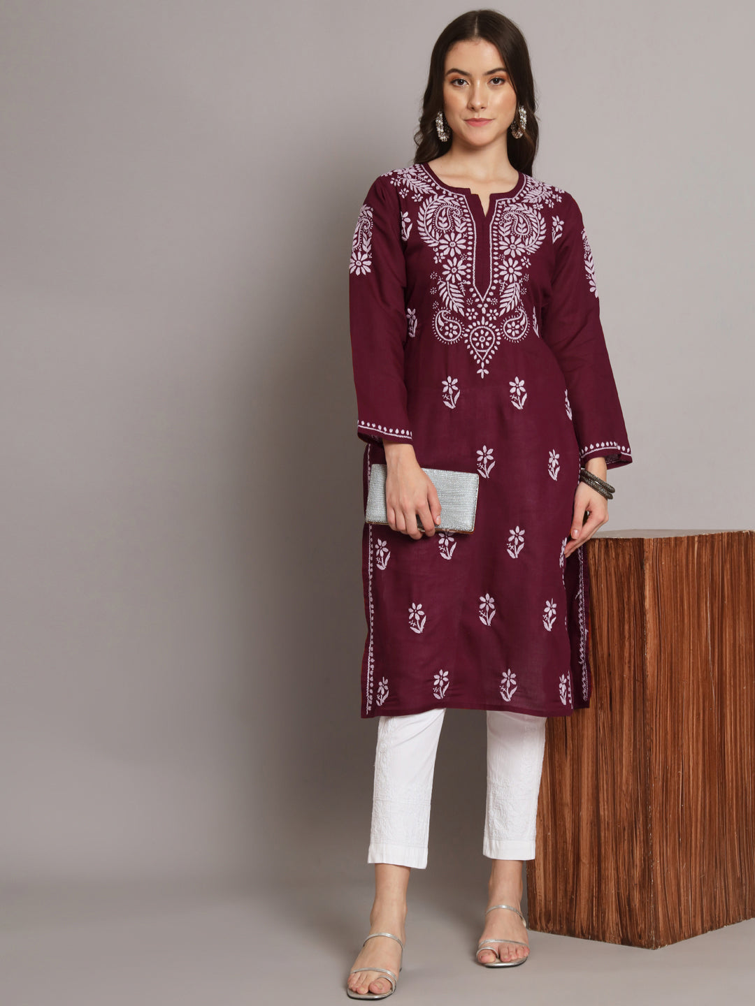 Hand Embroidered Chikankari Cotton Straight Kurta-PC3561