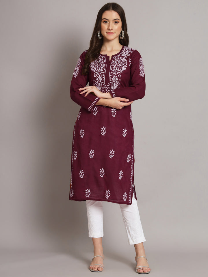 Hand Embroidered Chikankari Cotton Straight Kurta-PC3561