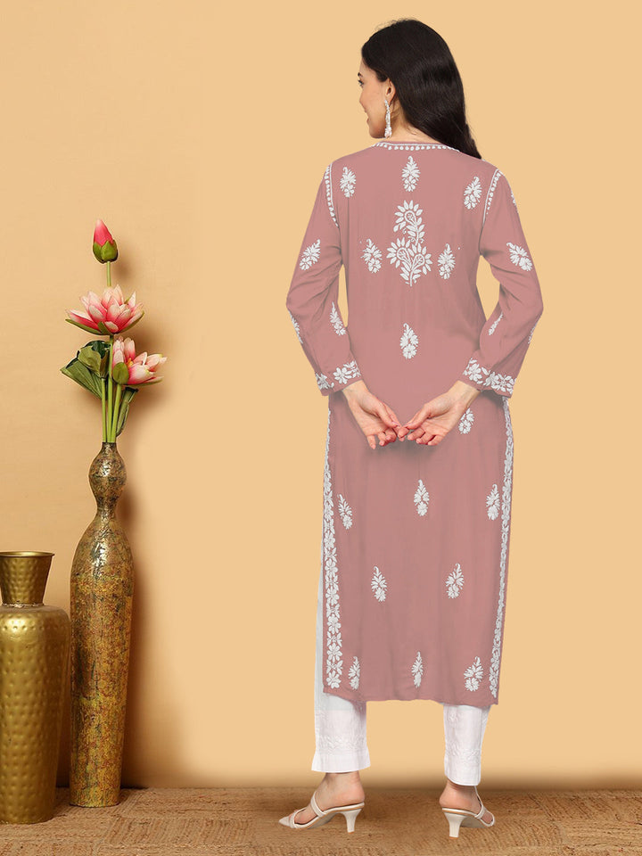 Hand Embroidered Chikankari Modal Straight Kurta- PC4042 Palevioletred