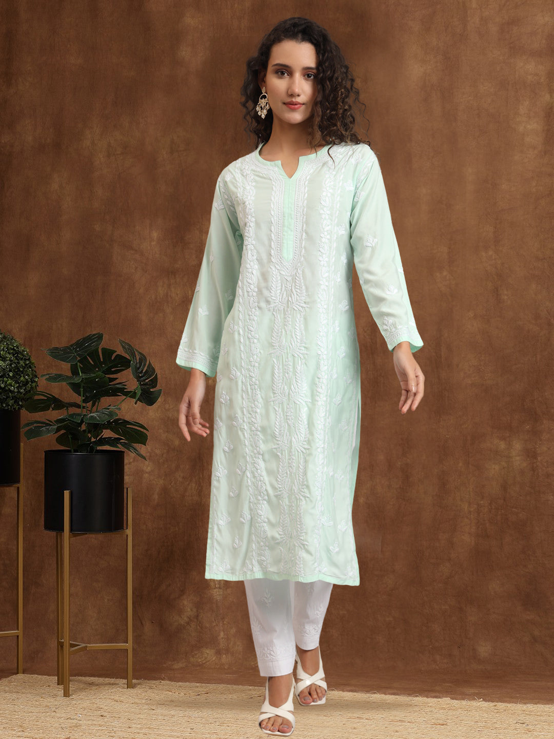 Hand Embroidered Chikankari Modal Straight Kurta- PC4052