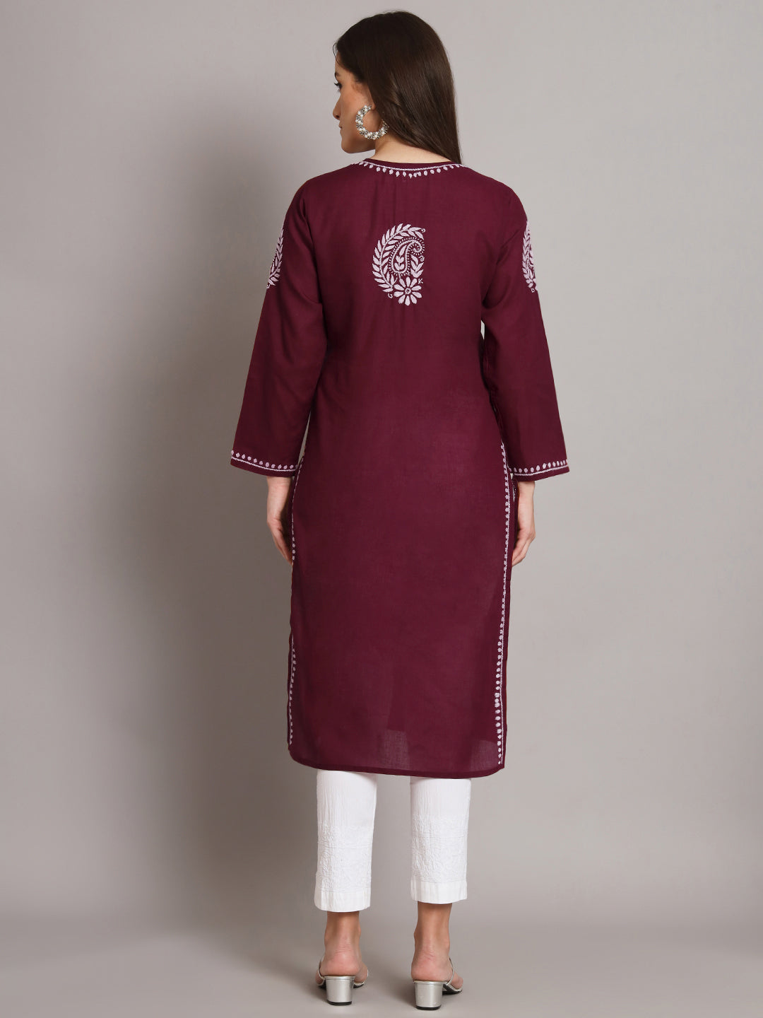 Hand Embroidered Chikankari Cotton Straight Kurta-PC3561