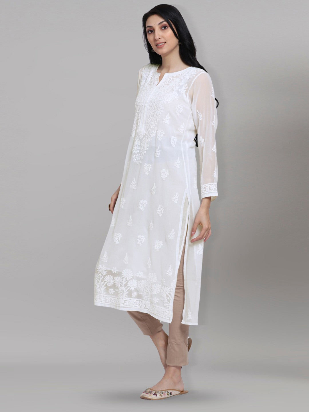 Women Hand Embroidered Chikankari Georgette Straight Kurta with Matching Slip PC3511