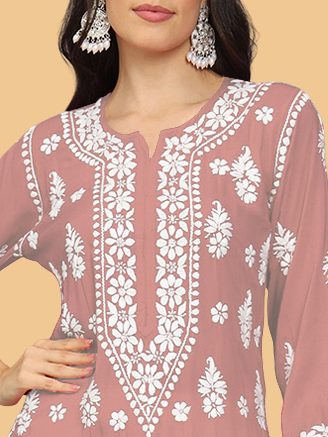 Hand Embroidered Chikankari Modal Straight Kurta- PC4042 Palevioletred