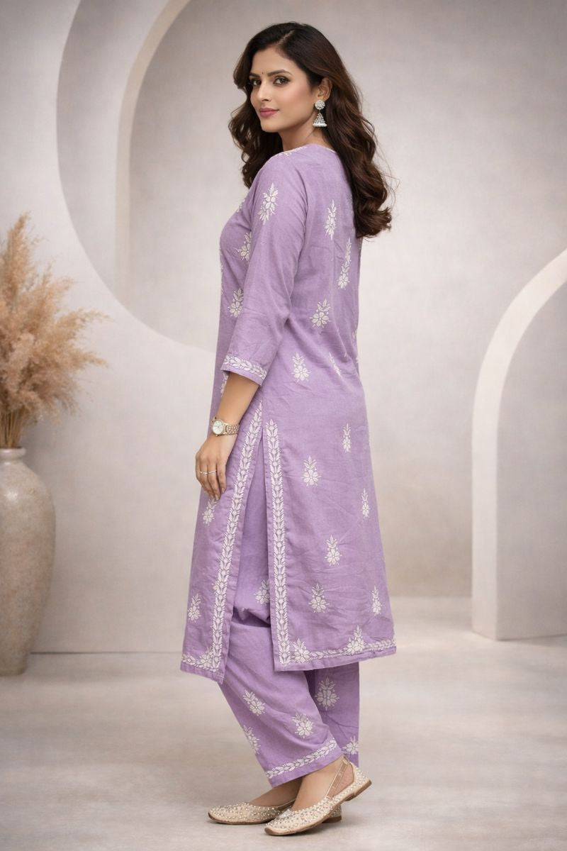 Women Hand Embroidered Chikankari Cotton kurta set PC4107KS Mauve