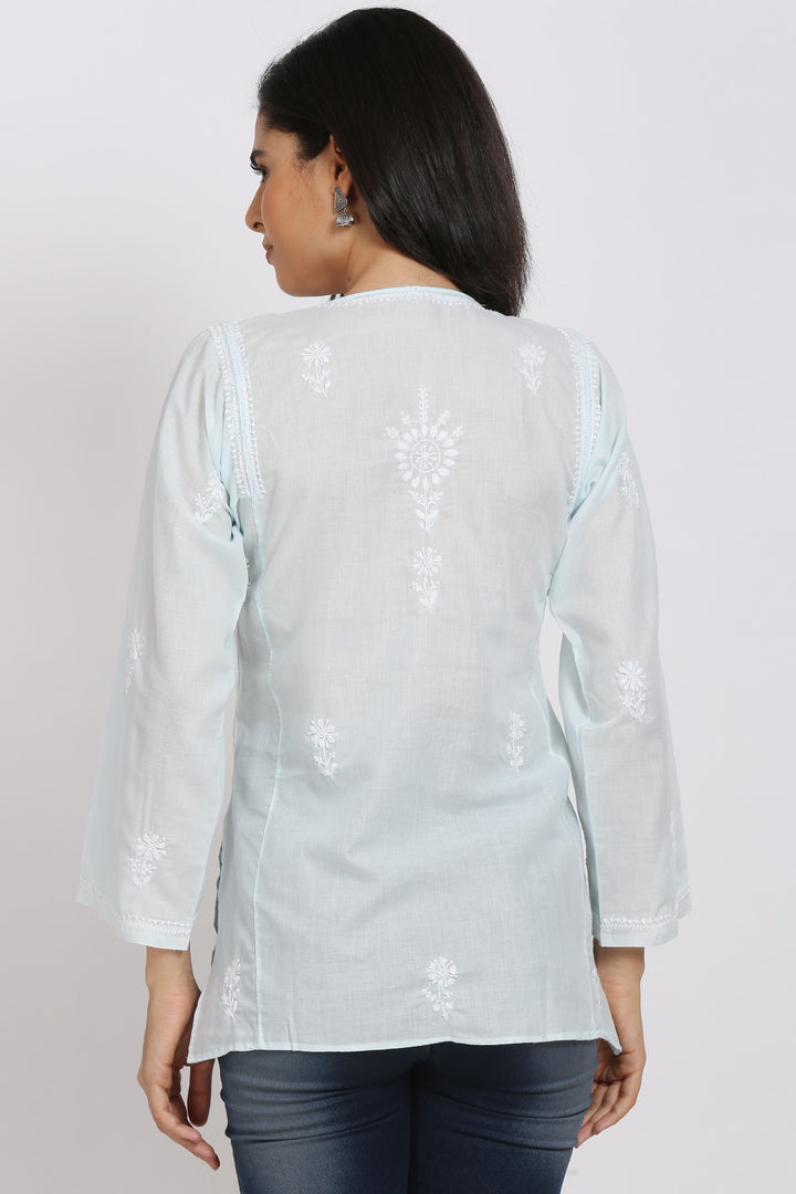 Women Hand Embroidered Chikankari Cotton Kurti-STV115