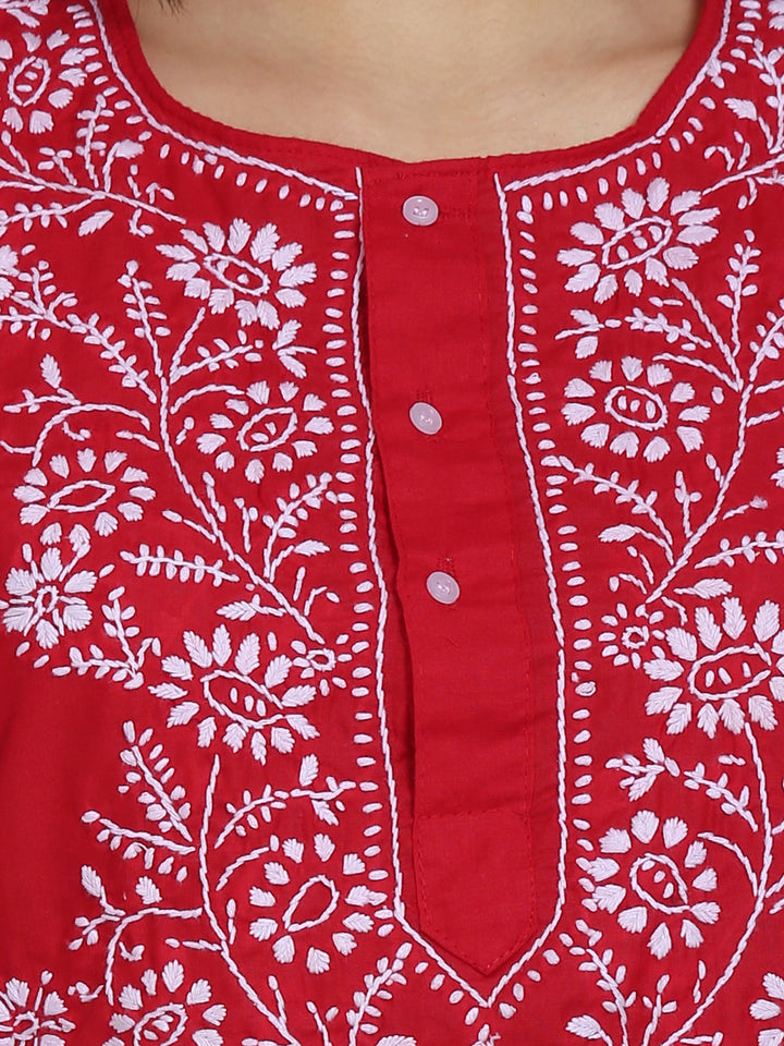 Women Hand Embroidered Chikankari Cotton Kurti-STV115