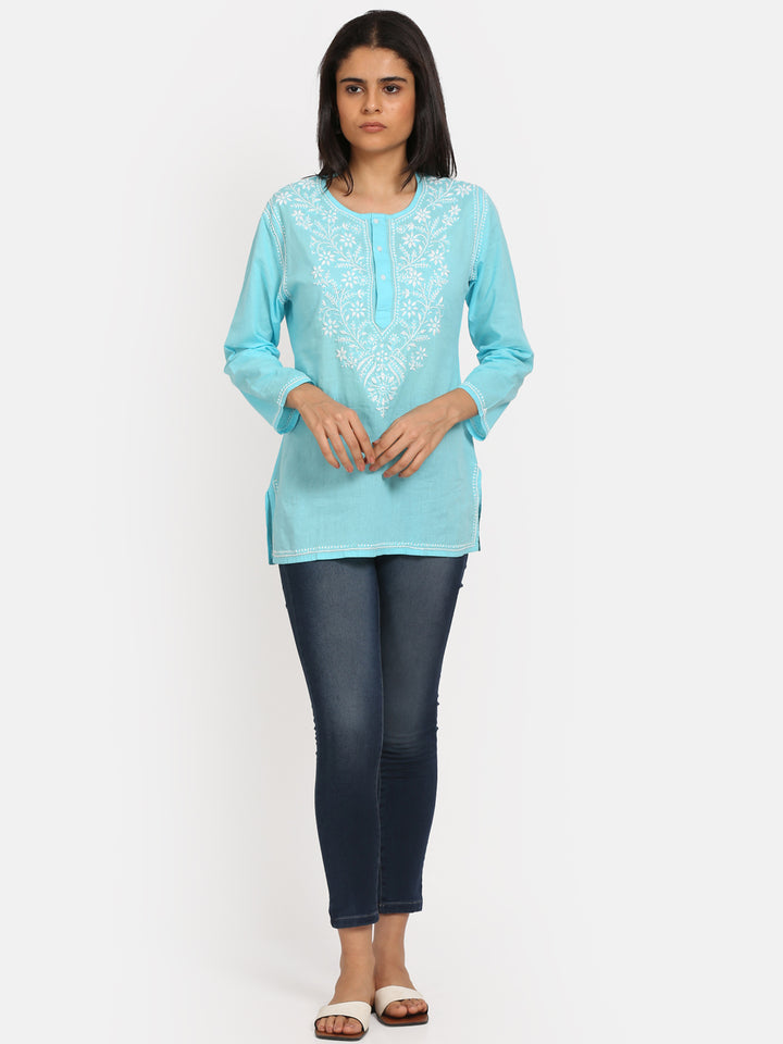 Women Hand Embroidered Chikankari Cotton Kurti SM126S