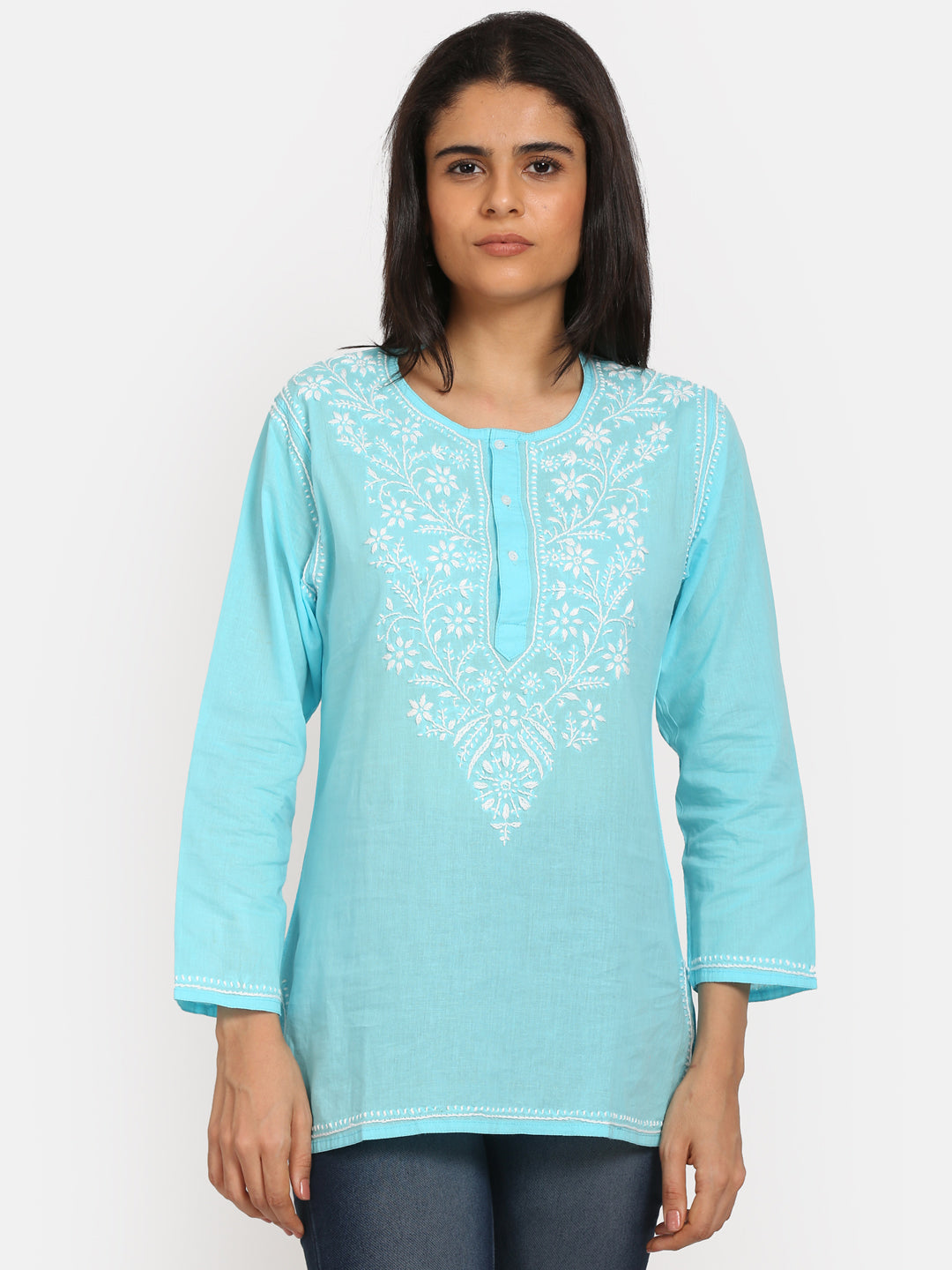 Women Hand Embroidered Chikankari Cotton Kurti SM126S