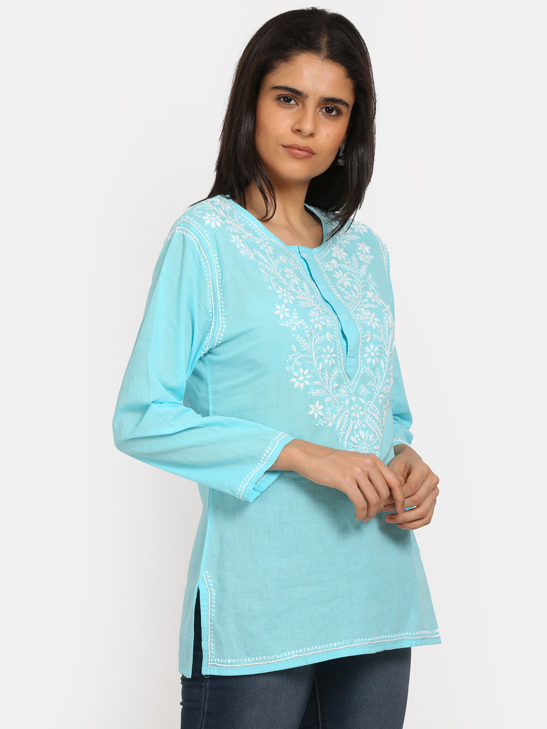 Women Hand Embroidered Chikankari Cotton Kurti SM126S