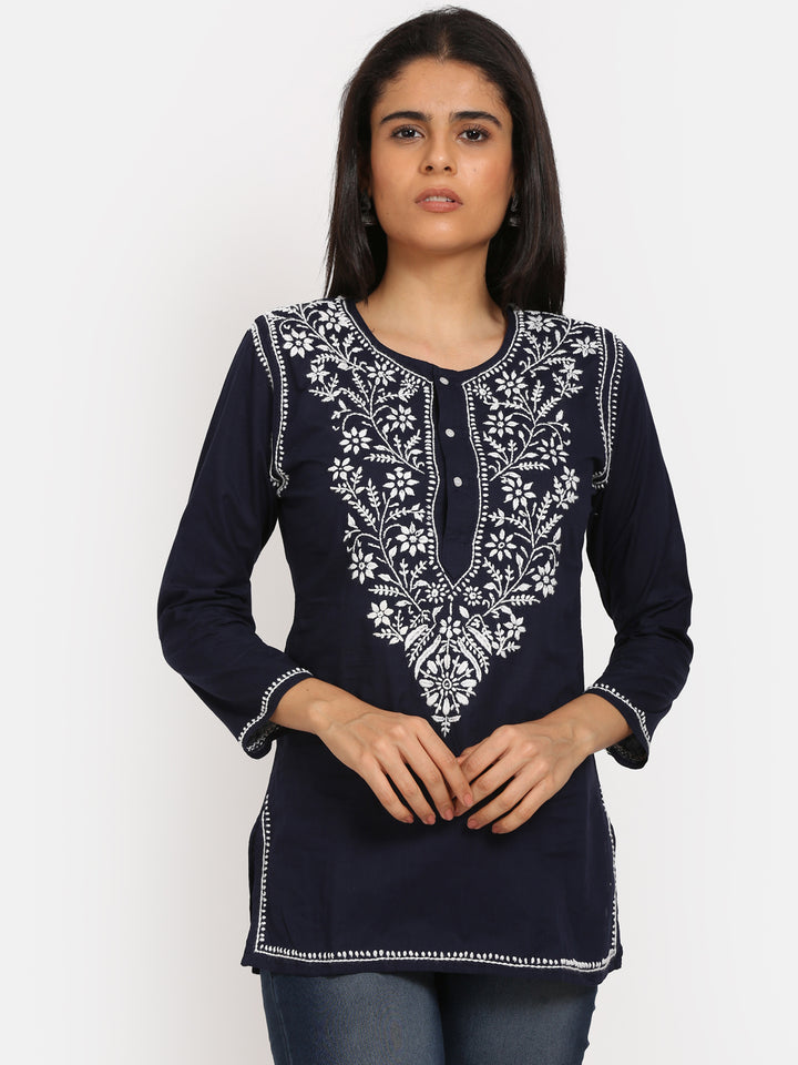 Women Hand Embroidered Chikankari Cotton Kurti SM126S