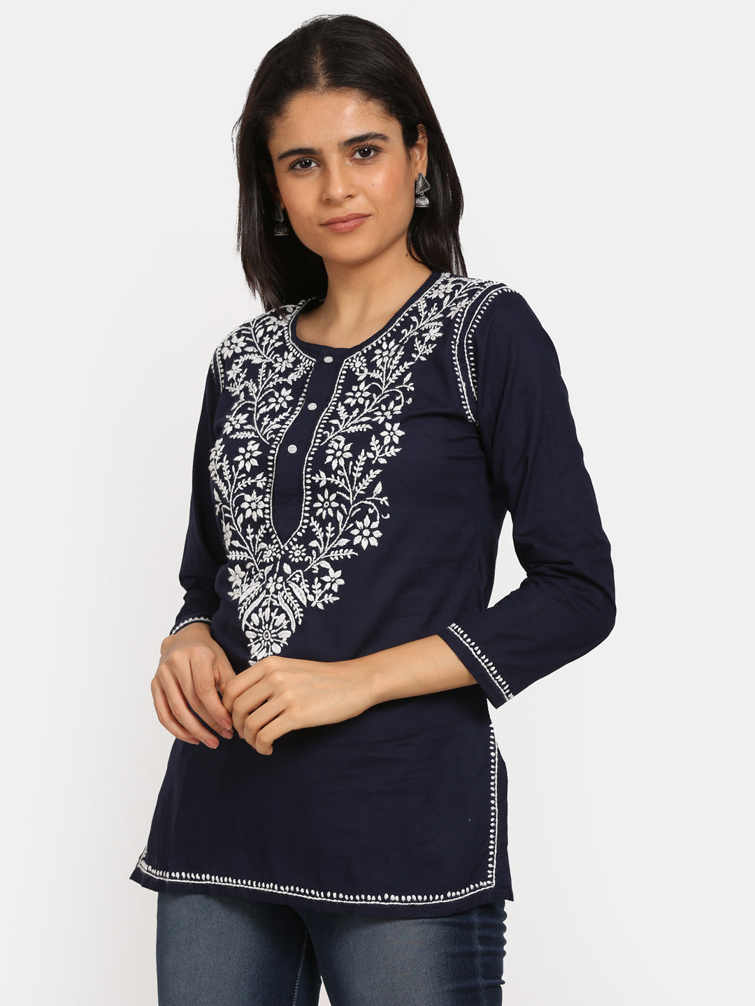 Women Hand Embroidered Chikankari Cotton Kurti SM126S