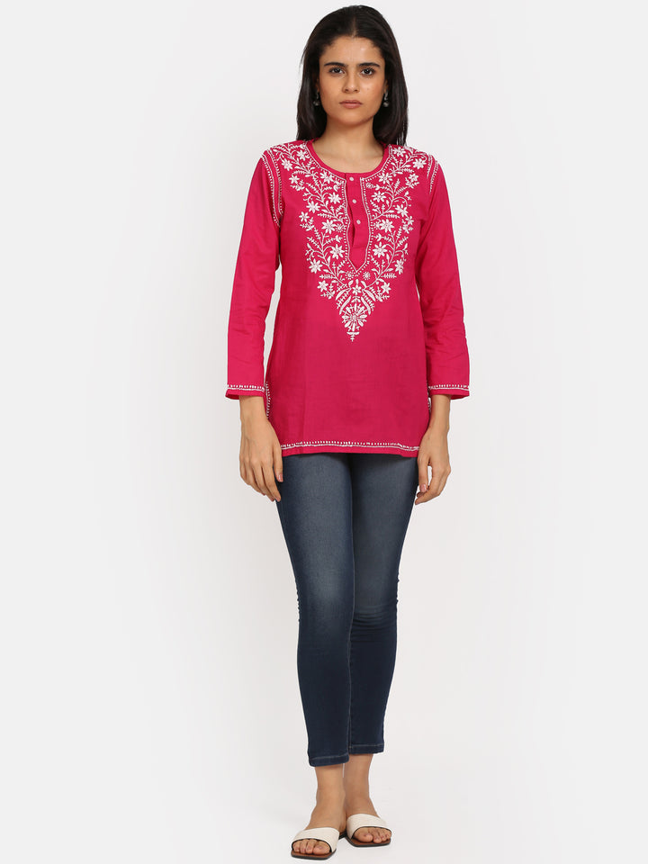 Women Hand Embroidered Chikankari Cotton Kurti SM126S