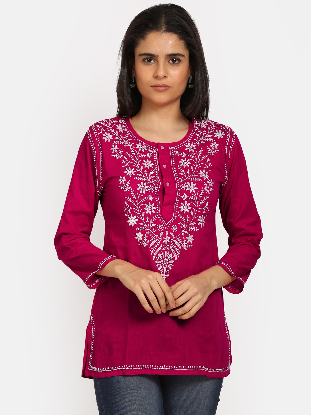 Women Hand Embroidered Chikankari Cotton Kurti SM126S