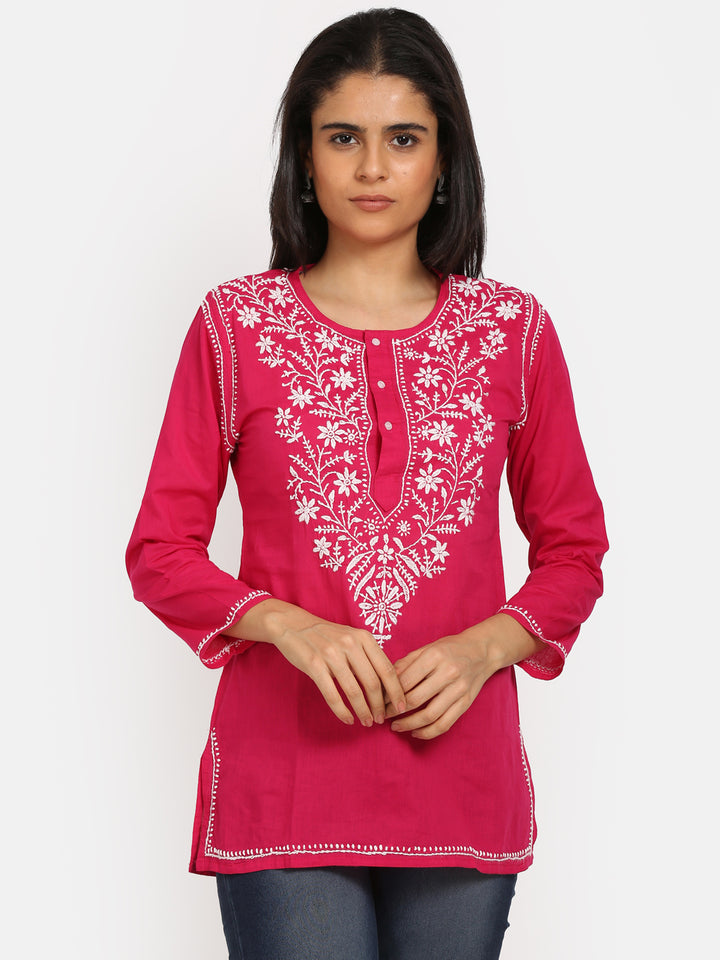 Women Hand Embroidered Chikankari Cotton Kurti SM126S