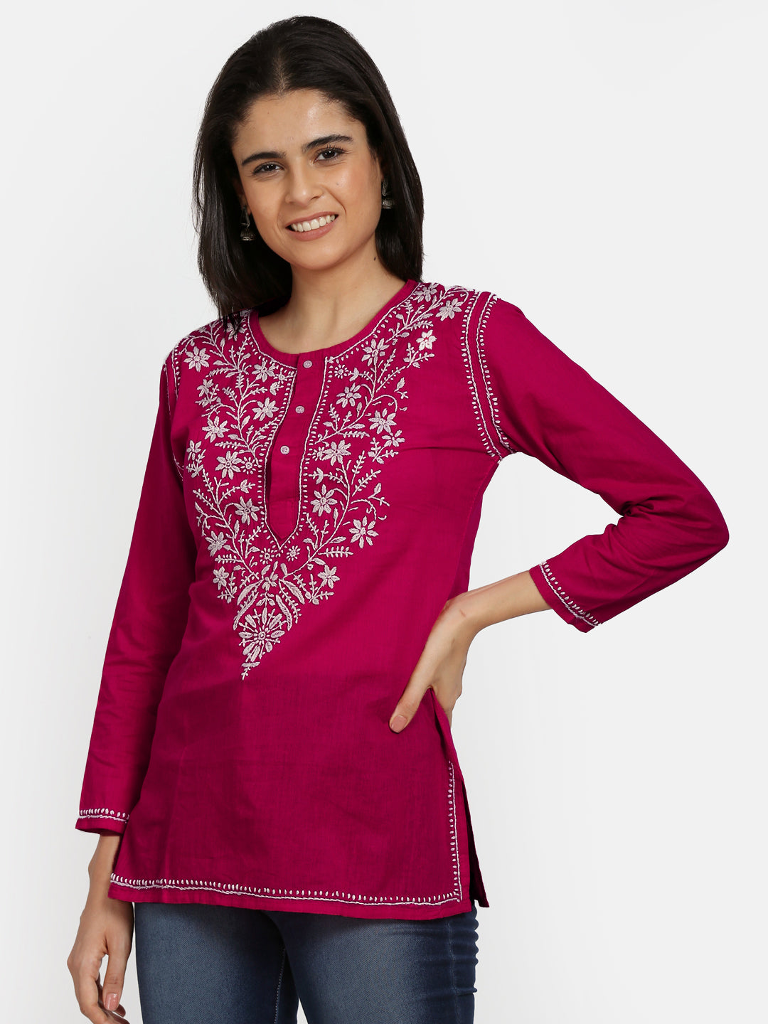 Women Hand Embroidered Chikankari Cotton Kurti SM126S