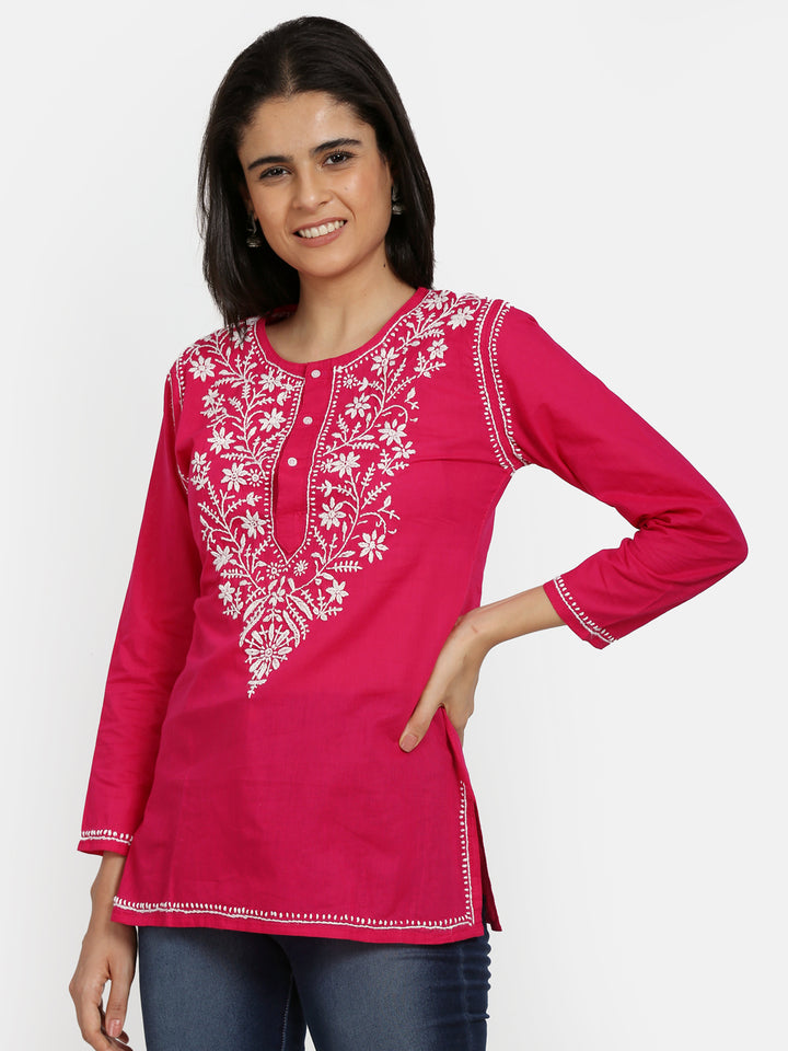 Women Hand Embroidered Chikankari Cotton Kurti SM126S