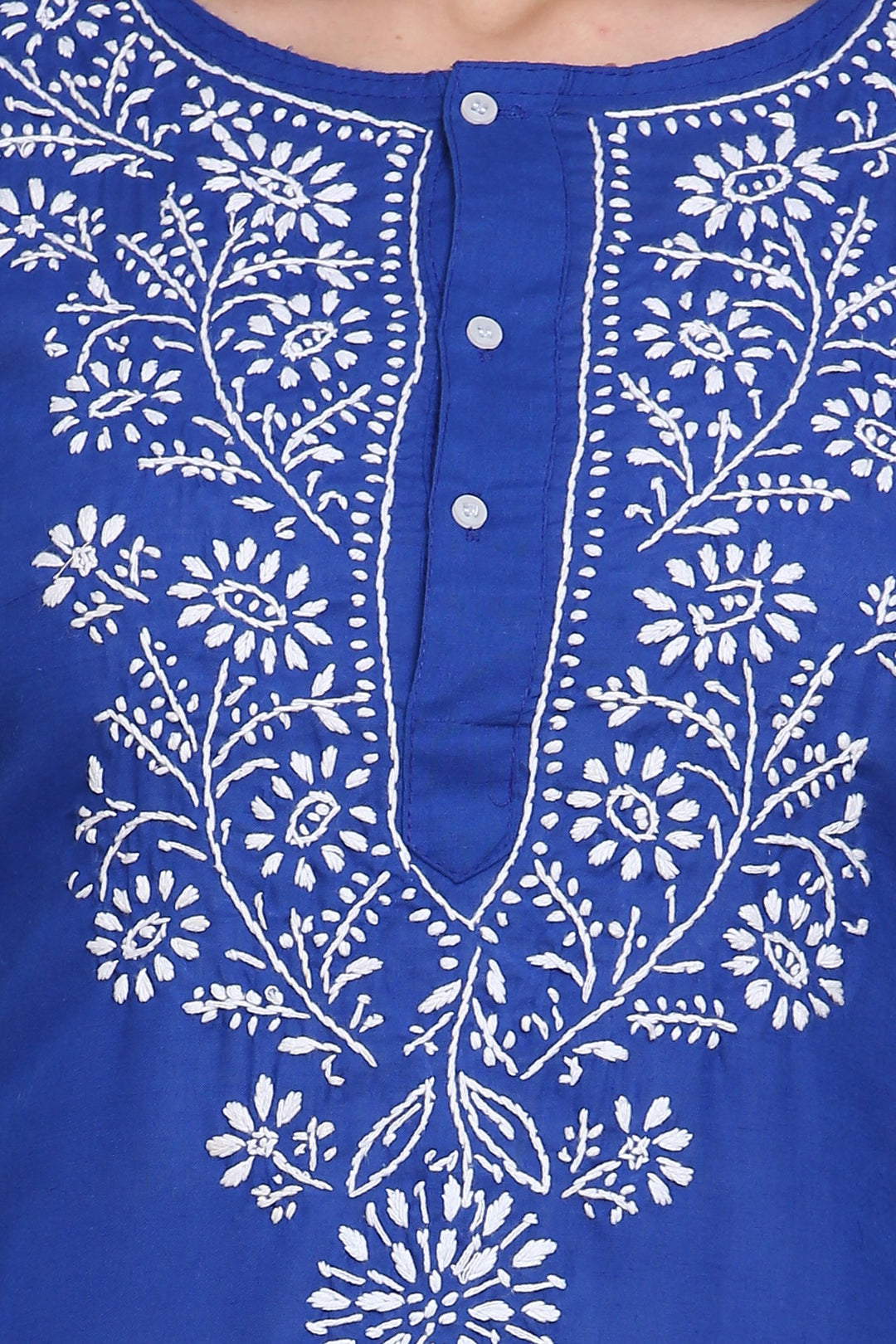 Hand Embroidered Chikankari Straight Floral Cotton Kurta-NTV115