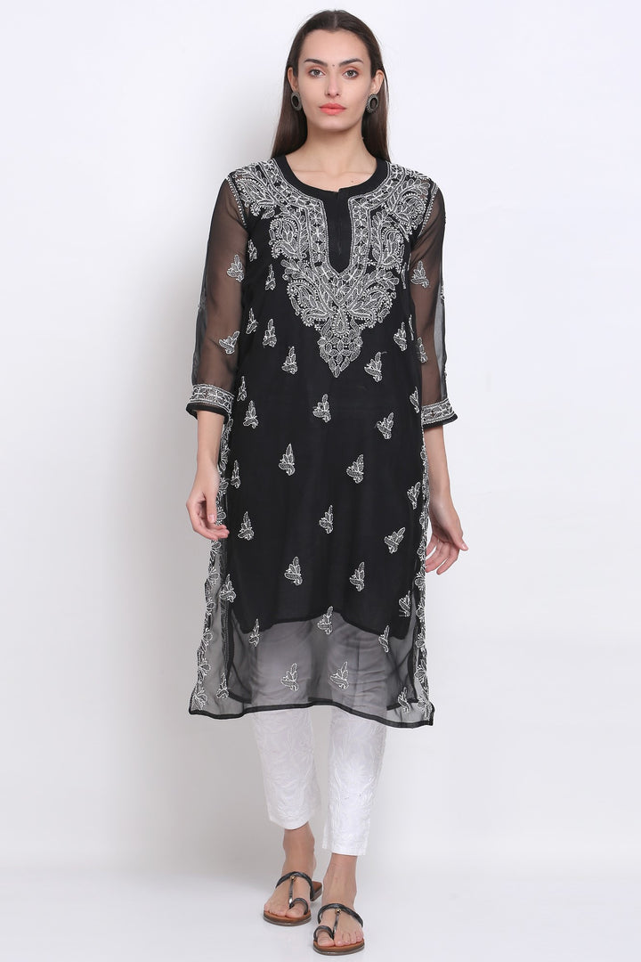 Hand Embroidered Chikankari Georgette straight Kurta with matching slip- PC3487