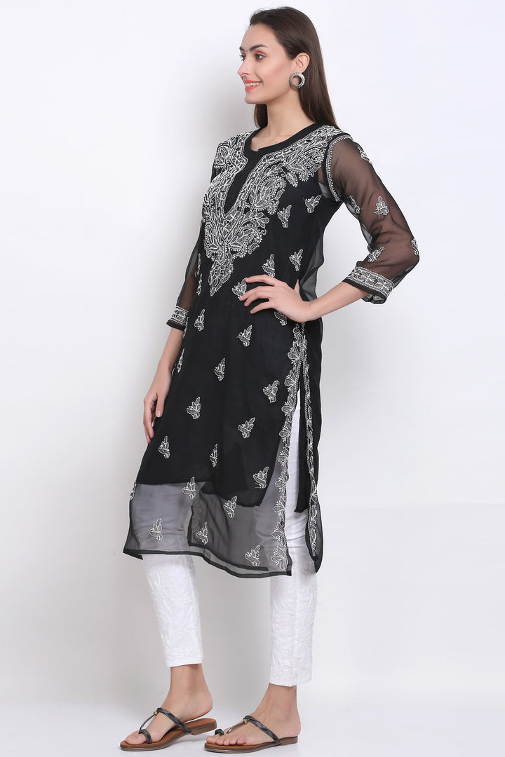 Hand Embroidered Chikankari Georgette straight Kurta with matching slip- PC3487