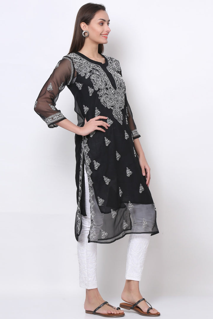 Hand Embroidered Chikankari Georgette straight Kurta with matching slip- PC3487