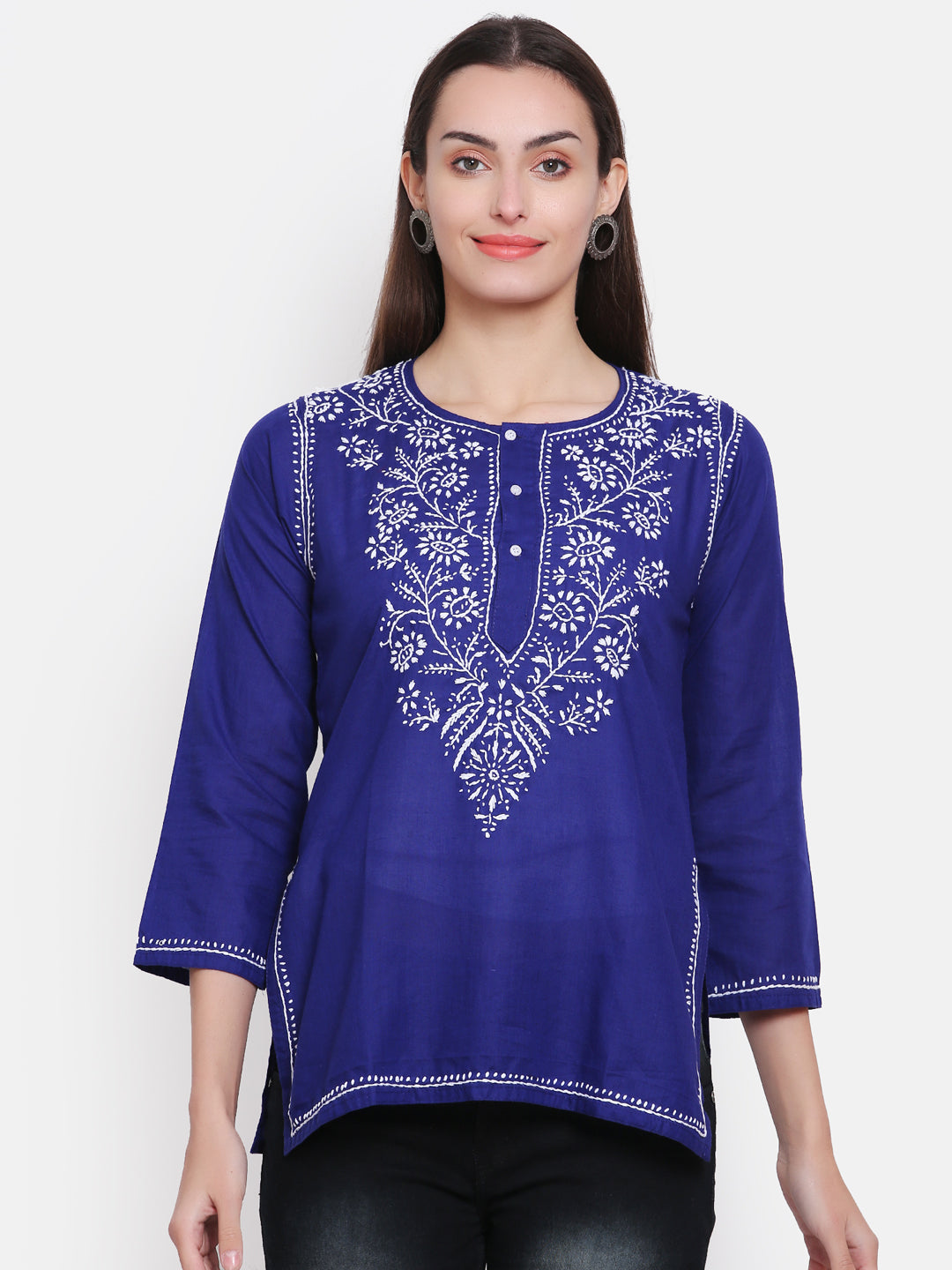 Women Hand Embroidered Chikankari Cotton Kurti SM126S