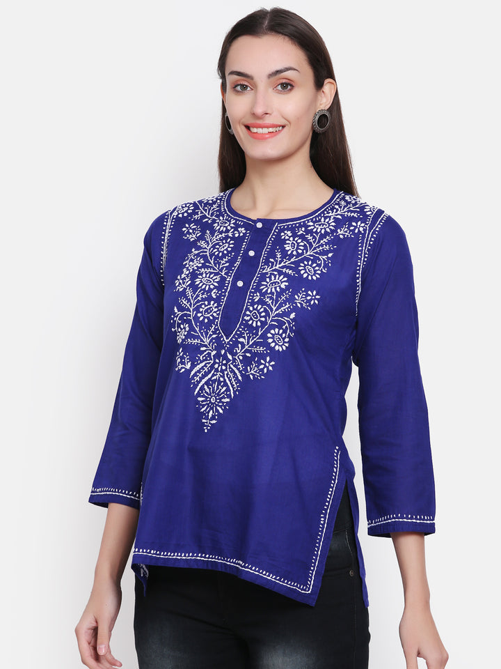 Women Hand Embroidered Chikankari Cotton Kurti SM126S