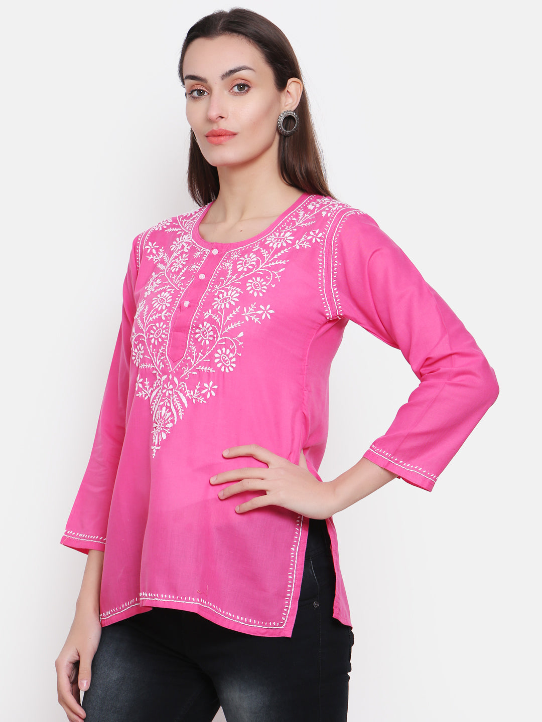 Women Hand Embroidered Chikankari Cotton Kurti SM126S